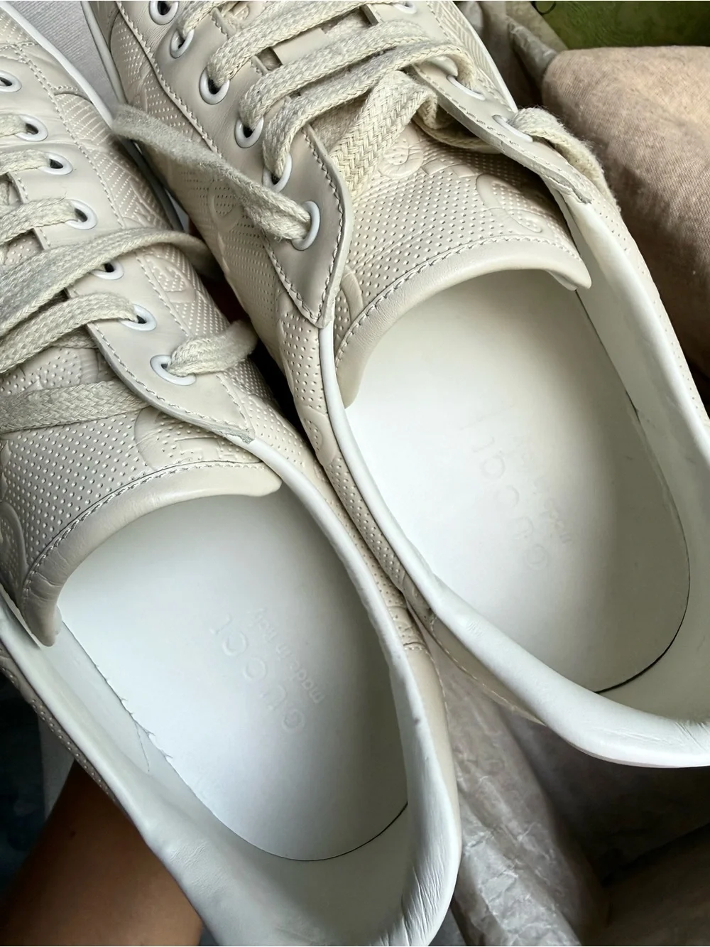 Gucci Off-White Perforated Leather Low-Top Sneakers